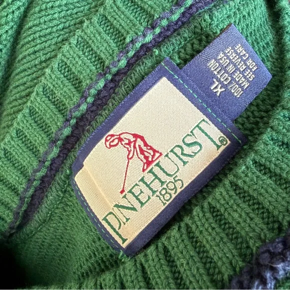 Vintage Pinehurst 1895 Green Knit Sweater with Navy Golf Motif 100% Cotton XL - Picture 6 of 6